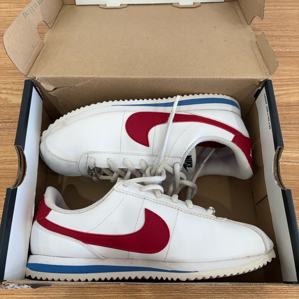 Nike White and Red Cortez Sneakers